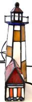 Világítótorony alakú Tiffany jellegű lámpa, jó állapotban, 14x25 cm