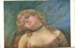 Rozmar / Erotic nude art postcard, Minerva 1115. s: Hisler, Erotikus meztelen művészeti képeslap, Minerva 1115. s: Hisler