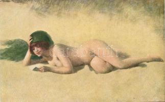 Grille / Erotic nude art postcard, M.J.S. 143. s: Carrier