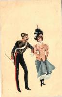 Lady and soldier, art postcard, Edgar Schmidt, litho (wet corner)