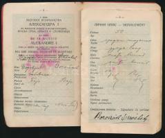 1928 Útlevél, Szerb-Horváth-Szlovén Királyság, pp.:24, okmánybélyegekkel, elvált lapokkal, 15x10