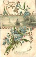 Floral art postcard, golden decoration, Emb. litho (fl)