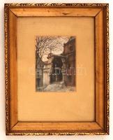 Moish Sokal (1948-): A háború nyomai. Vegyes technika, papír, jelzett,  üvegezett keretben, 13×10 cm