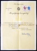 1944 Magyar állampolgársági bizonyítvány okmánybélyeggel, 28x24cm