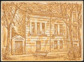 Varga Mátyás (1910-2002)Szeged, városháza. Linómetszet, jelzett,  művész dedikációjával és aláírásával, 11x15 cm.