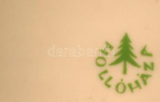 Hollóházi Budapesti Vegyiművek reklám tálka, matricás, jelzett, kopott aranyozás, 17×20 cm