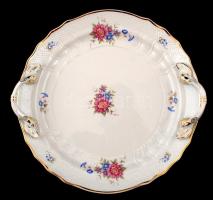 Hollóházi virágmintás süteményes készlet, matricás, hibátlan, jelzett, összesen 7 db (6 db kistányér...