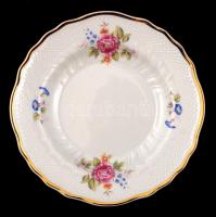 Hollóházi virágmintás süteményes készlet, matricás, hibátlan, jelzett, összesen 7 db (6 db kistányér...