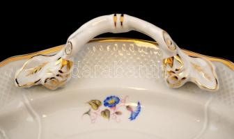 Hollóházi virágmintás süteményes készlet, matricás, hibátlan, jelzett, összesen 7 db (6 db kistányér...