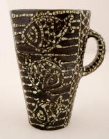 Gorka Iparművészeti Vállalatos halas váza, mázas festett kerámia, jelzett, hibátlan, m:21 cm