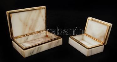 2 db alabástrom ékszertartó doboz, egyiken kis hiánnyal, 11x7x4 és 15x11x4 cm