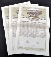 Budapest 1920. "Budapest Székesfőváros" kötelezvények 1000K-ról (3x) sorszámkövetők, mindh...