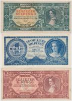 1941. 20P + 1945. 500P + 1000P "MNB" bélyeggel + 10.000P (2x) egyik "MNB" bélyeg...