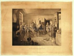 cca 1830 Josef Danhauser (1805-1845): Festőműhely. Nagyméretű lithográfia, Lith. par Rolling. / Workshop of a painter. Large litho 56x75 cm