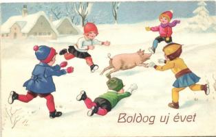 16 db RÉGI motívumlap pár lithoval, vegyes minőség; újévi üdvözlőlapok / 16 old motive cards with so...