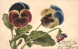 3 db RÉGI virág motívumlap egy lithoval / 3 old flower motive cards with one litho