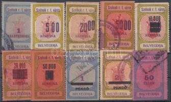 1924-1927 10 db klf Szolnok városi okmánybélyeg (~69.500)