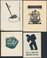 4 db ex libris: Ferry, Vadász, Bartos, klisék és fametszetek, kettő jelzés nélkül, 7×5-9×7 cm