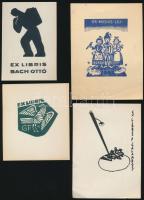 4 db ex libris: Ferry, Vadász, Bartos, klisék és fametszetek, kettő jelzés nélkül, 7×5-9×7 cm