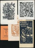 5 db ex libris  klisék és fametszetek: Drahos, R.R, L.I, F.K. jelzés nélkül, 7×5-9×9 cm