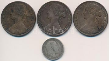 Nagy-Britannia 1862-1863. 1p Br &quot;Viktória&quot; (3x) + 1903. 6p Ag &quot;V. György&quot; T:2-,3  Great Britain 1862-1863. 1 Penny Br &quot;Victoria&quot; (3x) + 1903. 6 Pence Ag &quot;George V&quot; C:VF,F