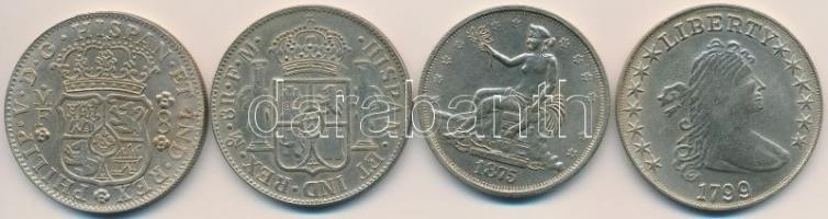 4db-os replika tétel: Amerikai Egyesült Államok 1799. 1$ + 1875. Trade Dollar + Spanyolország 1734. ...