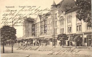 Temesvár, Timisoara; Kossuth Lajos utca, Frank és Reiter üzlete, Szegedi Rózsa üzlete, kiadja a Polatsek-féle könyvkereskedés / street, shops (EK)