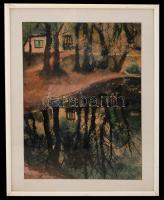 W. Wieger Mariann (1954-): Vízpart. Akvarell, papír, jelzett, üvegezett keretben, 47×36 cm