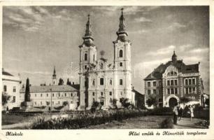 1950 Miskolc, Hősi emlék és a Minoriták temploma (ázott sarok / wet corner)