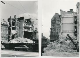 1964 Budapest, Blaha Lujza tér, a Nemzeti Színház (1908-1964) bontása, 6 db vintage fotó, 9x13 cm