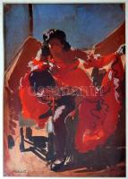 Istokovits Kálmán (1898-1990): Táncos, vegyes technika, papír, paszpartuban, üvegezett fa keretben, ...