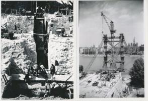 cca 1964 Budapest, az Erzsébet híd építése, 3 db vintage fotó, 18x13 cm