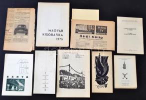 10db különféle, többnyelvű ex librisekkel, grafikákkal kapcsolatos érdekes nyomtatvány, katalógus, így benne: Euro Ex Libris '66,  Magyar Kisgrafika 1975, A zentai amatőrfestők ex librisei, stb.