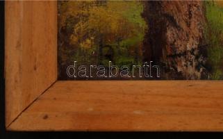 Olvashatatlan jelzéssel: Piros tetős ház. Olaj, karton, keretben, 15×29 cm