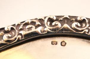 Ezüstözött réz tálca, jelzett, 34×27 cm