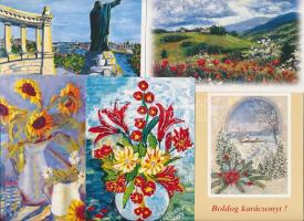 93 db MODERN használatlan szájjal és lábbal festett motívumlap, kíváló minőség; művész, üdvözlő / 93...