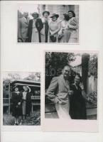 cca 1940 Bajor Gizi (1893-1951) színésznő (fehér kalapban) és színésztársai, 3 db vintage fotó, 13x8 cm és 17x12 cm közötti méretekben