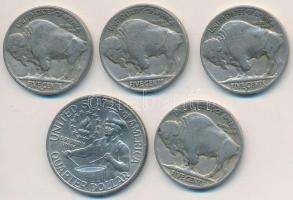 Amerikai Egyesült Államok 1930-1937D 5c Cu-Ni "Buffalo" (4xklf) + 1976. 1/4$ "Washing...
