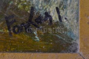 Farkas jelzéssel: Tájkép. Olaj, farost, keretben, 18×28 cm