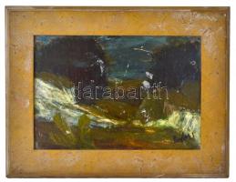 Farkas jelzéssel: Tájkép. Olaj, farost, keretben, 18×28 cm