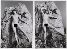 cca 1973 Sziklák védelmében, 6 db finoman erotikus fénykép, korabeli negatívokról készült modern nag...