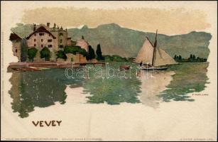 Vevey, Veltens Künstlerpostkarte No. 440. litho s: F. Voellmy