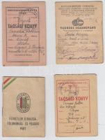 1945-1979 8 db különféle igazolvány: SZDP, FKGP, Magyar-Szovjet Társaság, tanulmányi könyv, stb.