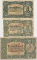 1923. 500K "Magyar Pénzjegynyomda Rt. Budapest" (2x) + 10.000K "Magyar Pénzjegynyomda Rt. Budapest" T:III,III- Adamo K34,K42/1