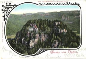 Oybin, Blick von Pferdeberg nach dem Berg Oybin; Art Nouveau (b)