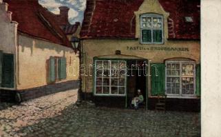Nieuwpoort, Nieuveport; Pastei en Broodbakker / street, Pastry and bread maker, bakery; Ungarische Kunst Nr. 35. s: Kiss Rezső