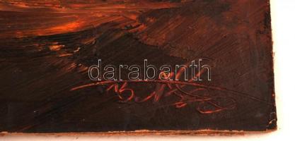 Bubelényi László (1953-): Találka a ház előtt. Olaj, farost, jelzett, 45×45 cm