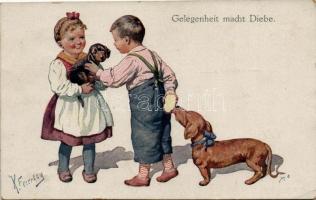 Gelegenheit macht Diebe / Children with dogs, B.K.W.I. 946/3. s: K. Feiertag