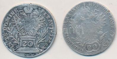 Vegyes: 1830B 20kr Ag &quot;I. Ferenc&quot; + Ausztria 1756WI 20kr Ag &quot;I. Ferenc&quot; Bécs T:3 ph., karc