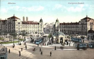 München, Karlsplatz-Rondell / square, trams, Purger &amp; Co. No. 7077